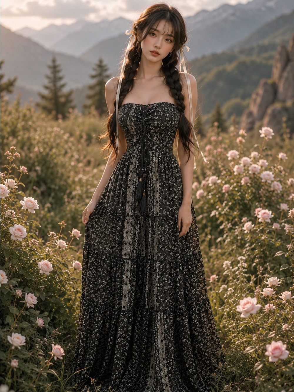 Meadow Whispers + Sunlit Wanderings boho strapless free spirited maxi dress